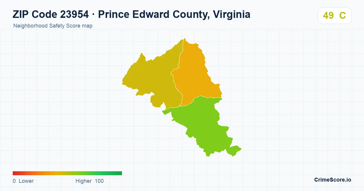 ZIP Code 23954 in Prince Edward County, Virginia neighborhood Safety Score map