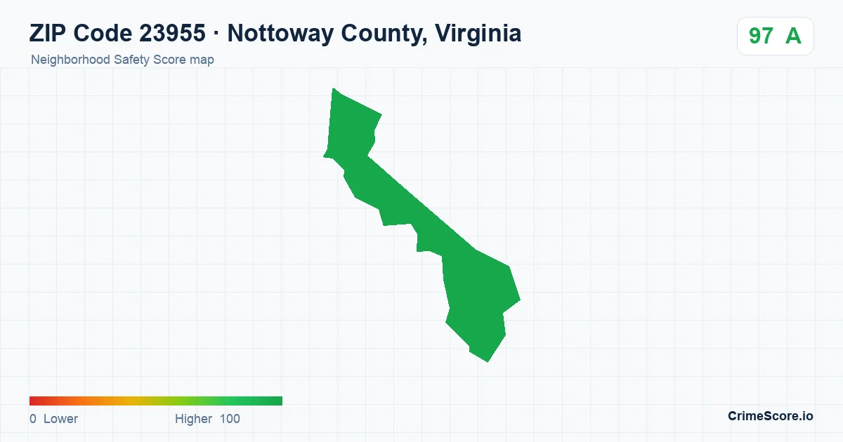 ZIP Code 23955 in Nottoway County, Virginia neighborhood Safety Score map