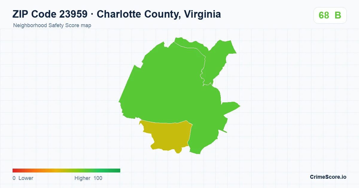 ZIP Code 23959 in Charlotte County, Virginia neighborhood Safety Score map