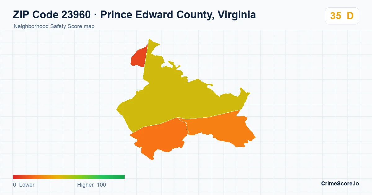 ZIP Code 23960 in Prince Edward County, Virginia neighborhood Safety Score map
