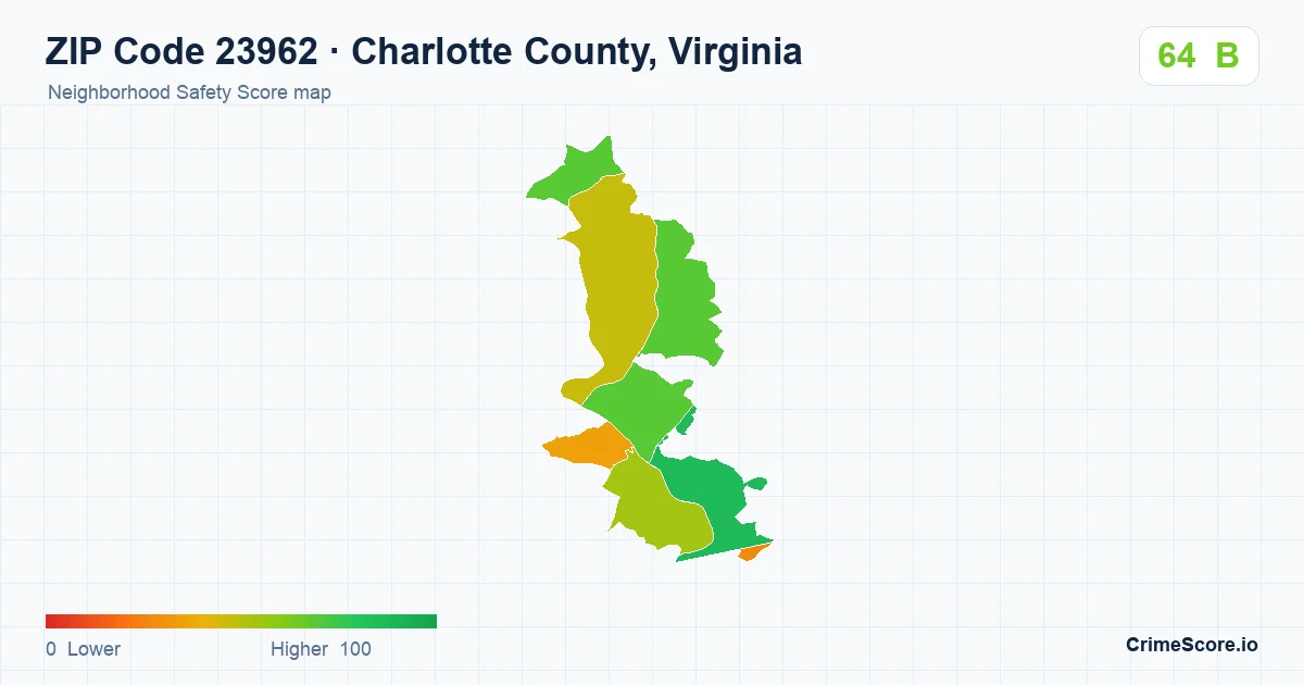 ZIP Code 23962 in Charlotte County, Virginia neighborhood Safety Score map