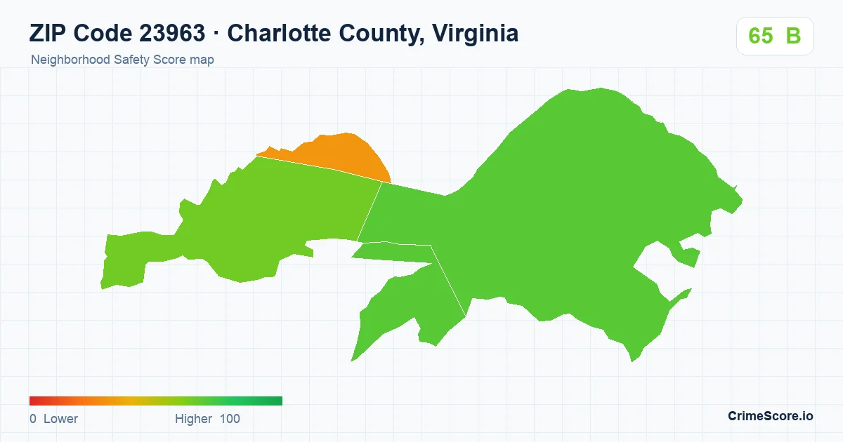 ZIP Code 23963 in Charlotte County, Virginia neighborhood Safety Score map