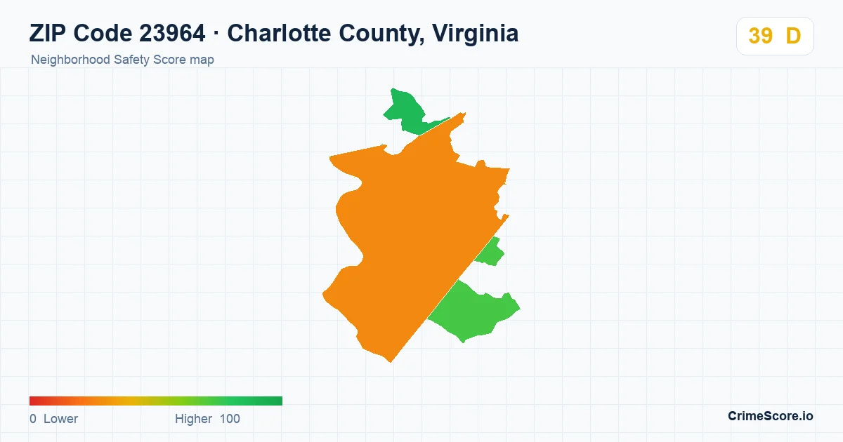 ZIP Code 23964 in Charlotte County, Virginia neighborhood Safety Score map