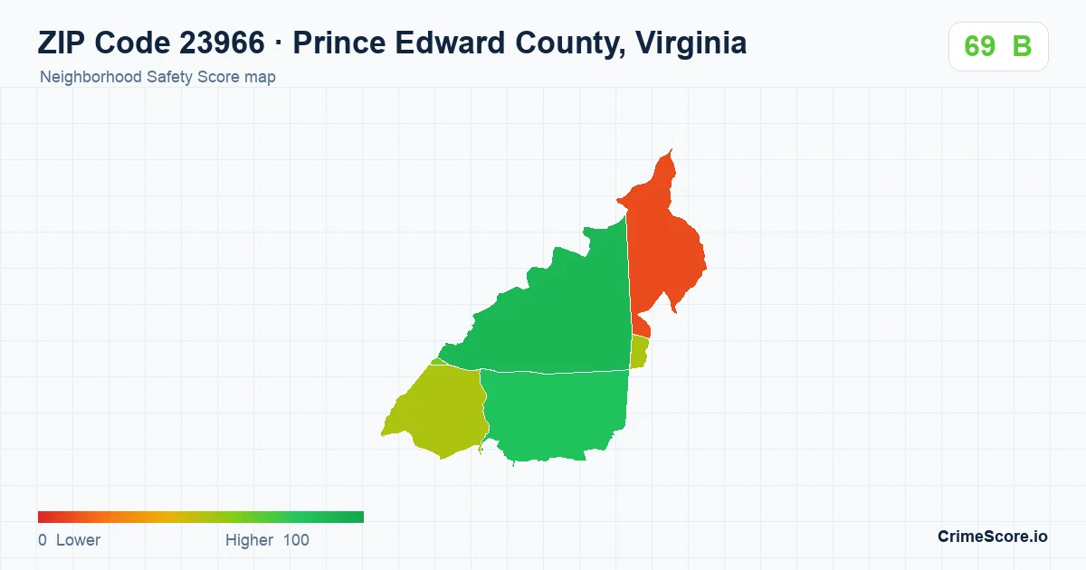 ZIP Code 23966 in Prince Edward County, Virginia neighborhood Safety Score map