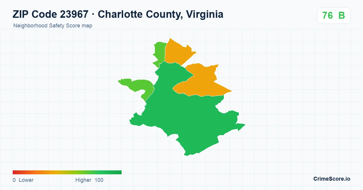 ZIP Code 23967 in Charlotte County, Virginia neighborhood Safety Score map