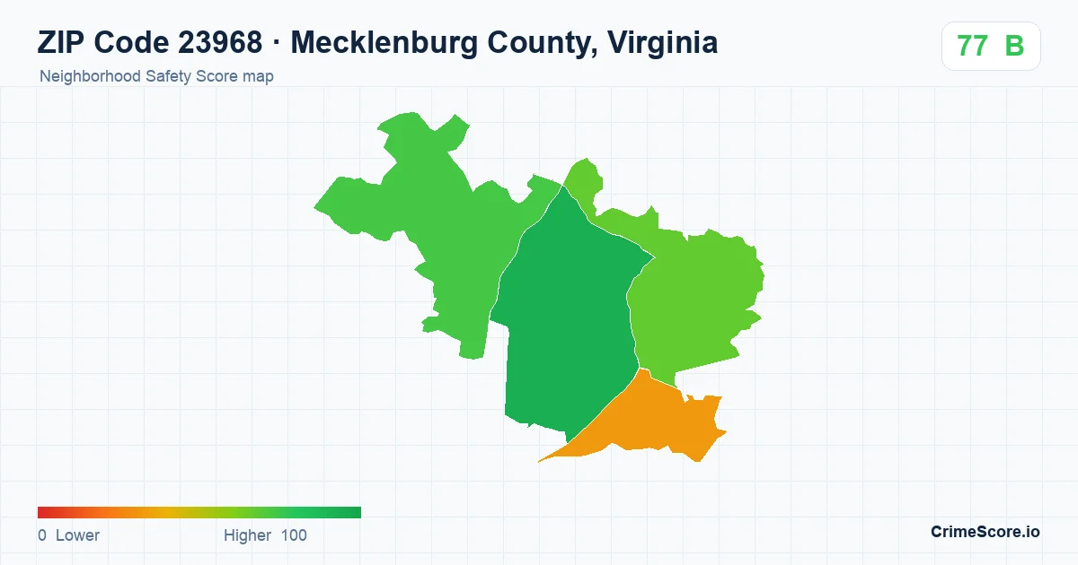 ZIP Code 23968 in Mecklenburg County, Virginia neighborhood Safety Score map