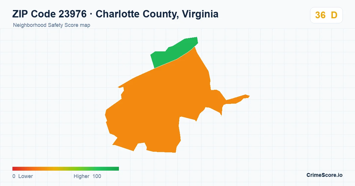 ZIP Code 23976 in Charlotte County, Virginia neighborhood Safety Score map