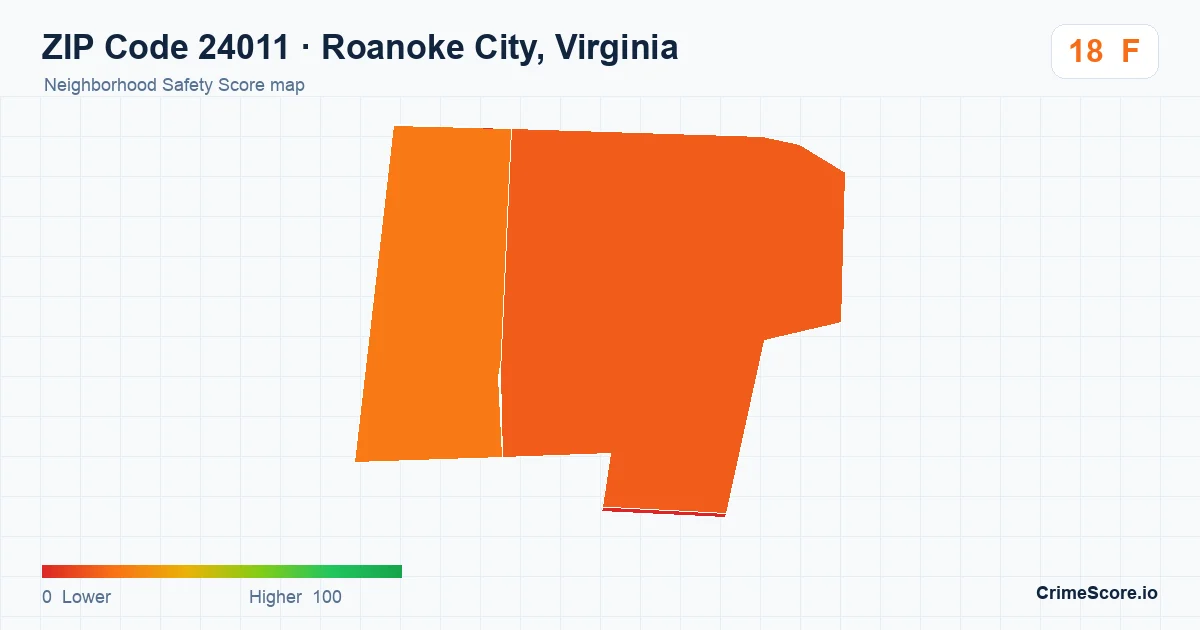 ZIP Code 24011 in Roanoke City, Virginia neighborhood Safety Score map