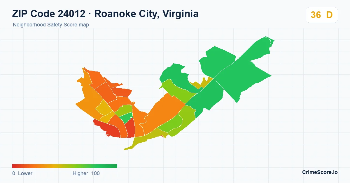 ZIP Code 24012 in Roanoke City, Virginia neighborhood Safety Score map