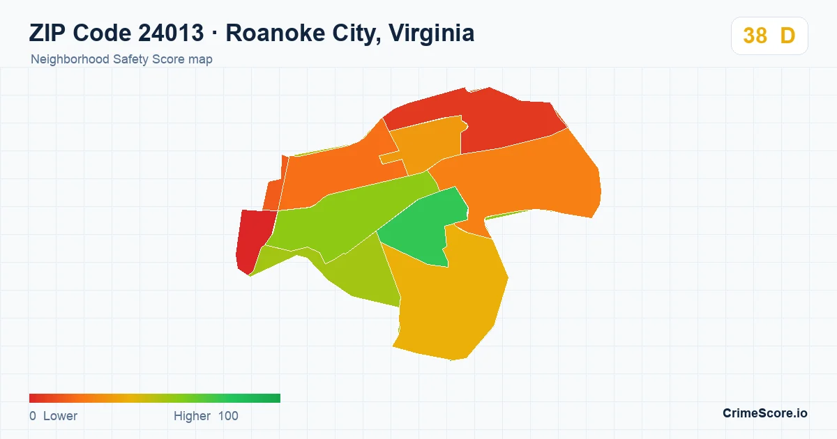 ZIP Code 24013 in Roanoke City, Virginia neighborhood Safety Score map