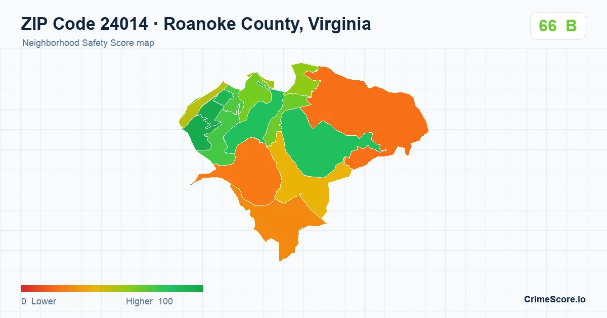 ZIP Code 24014 in Roanoke County, Virginia neighborhood Safety Score map