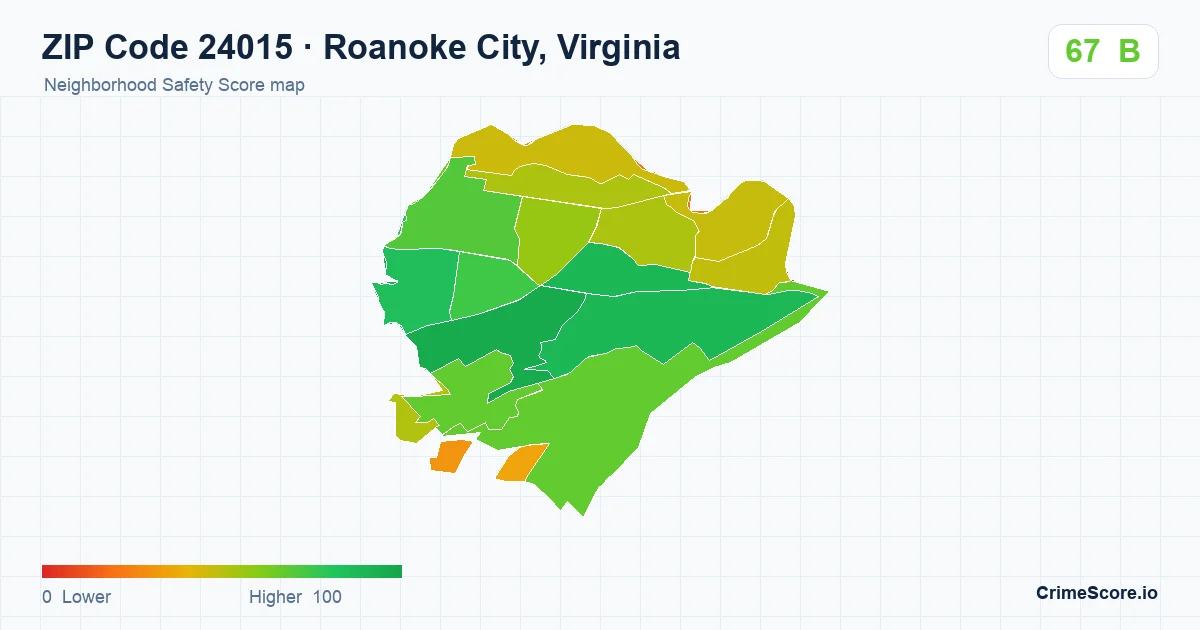 ZIP Code 24015 in Roanoke City, Virginia neighborhood Safety Score map