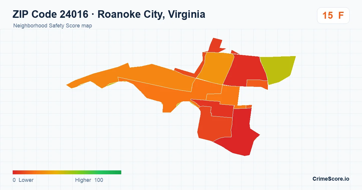 ZIP Code 24016 in Roanoke City, Virginia neighborhood Safety Score map