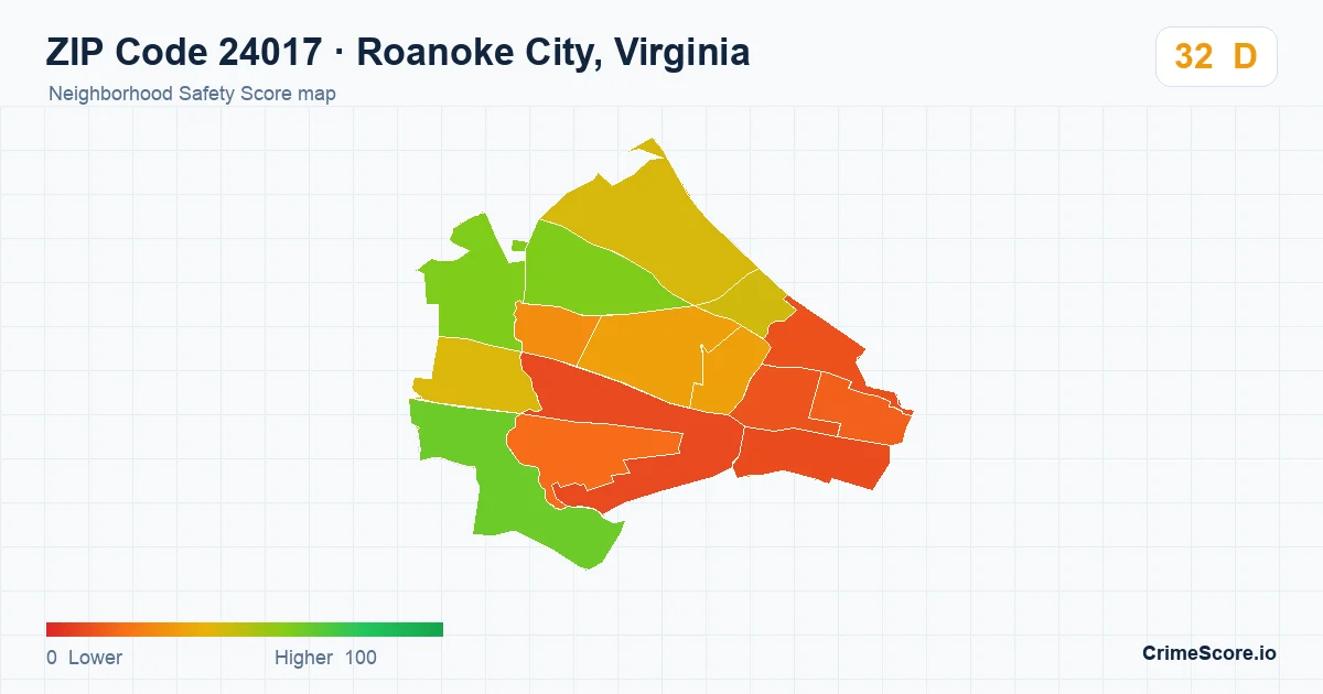 ZIP Code 24017 in Roanoke City, Virginia neighborhood Safety Score map