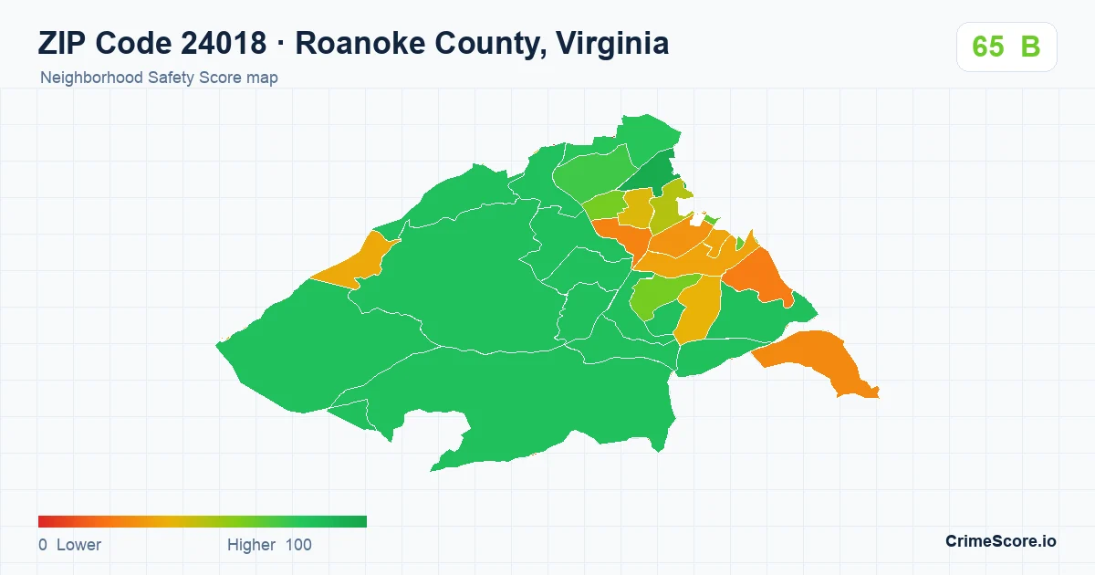 ZIP Code 24018 in Roanoke County, Virginia neighborhood Safety Score map