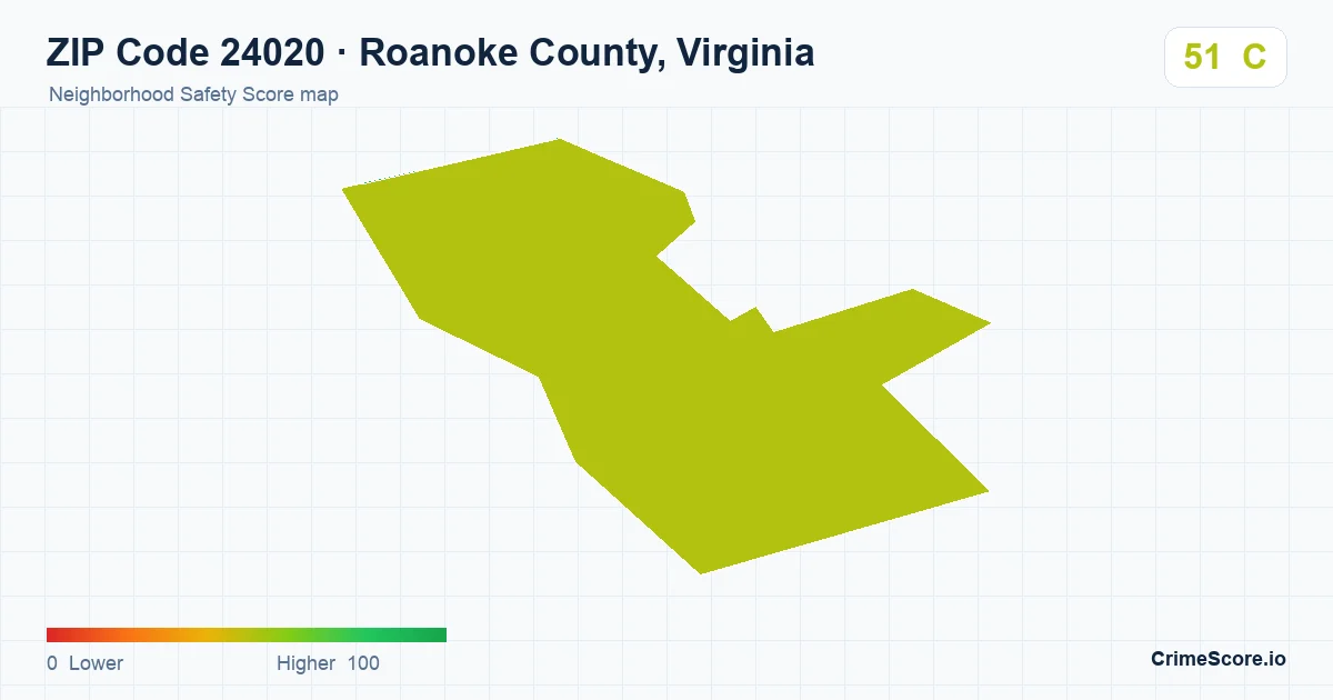 ZIP Code 24020 in Roanoke County, Virginia neighborhood Safety Score map