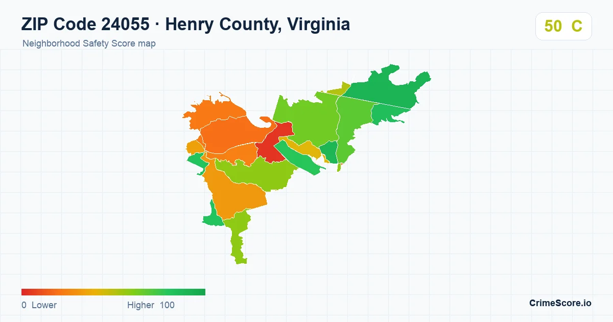 ZIP Code 24055 in Henry County, Virginia neighborhood Safety Score map