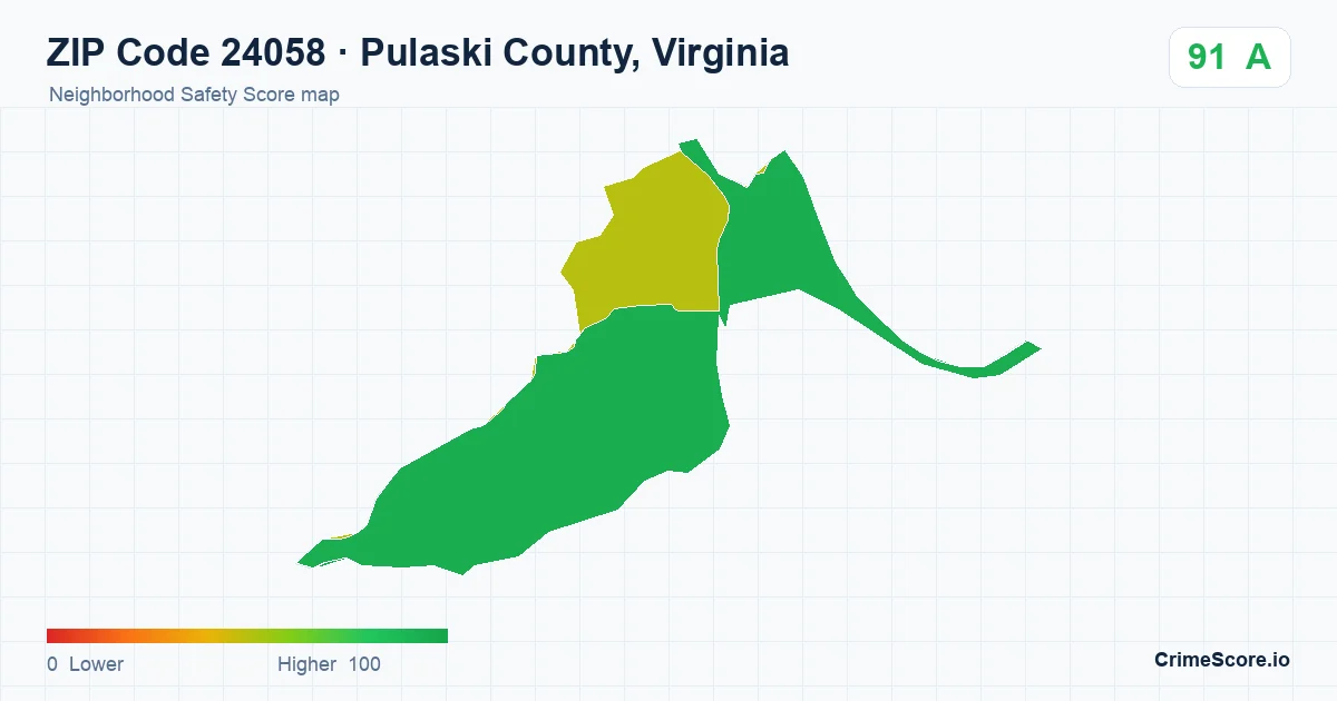 ZIP Code 24058 in Pulaski County, Virginia neighborhood Safety Score map