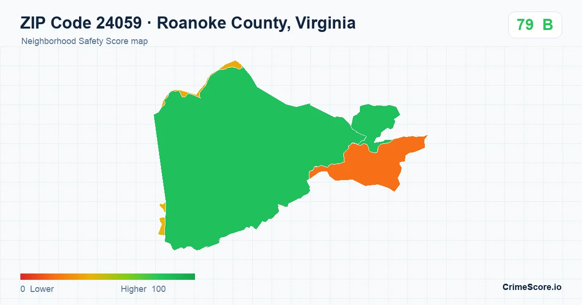 ZIP Code 24059 in Roanoke County, Virginia neighborhood Safety Score map