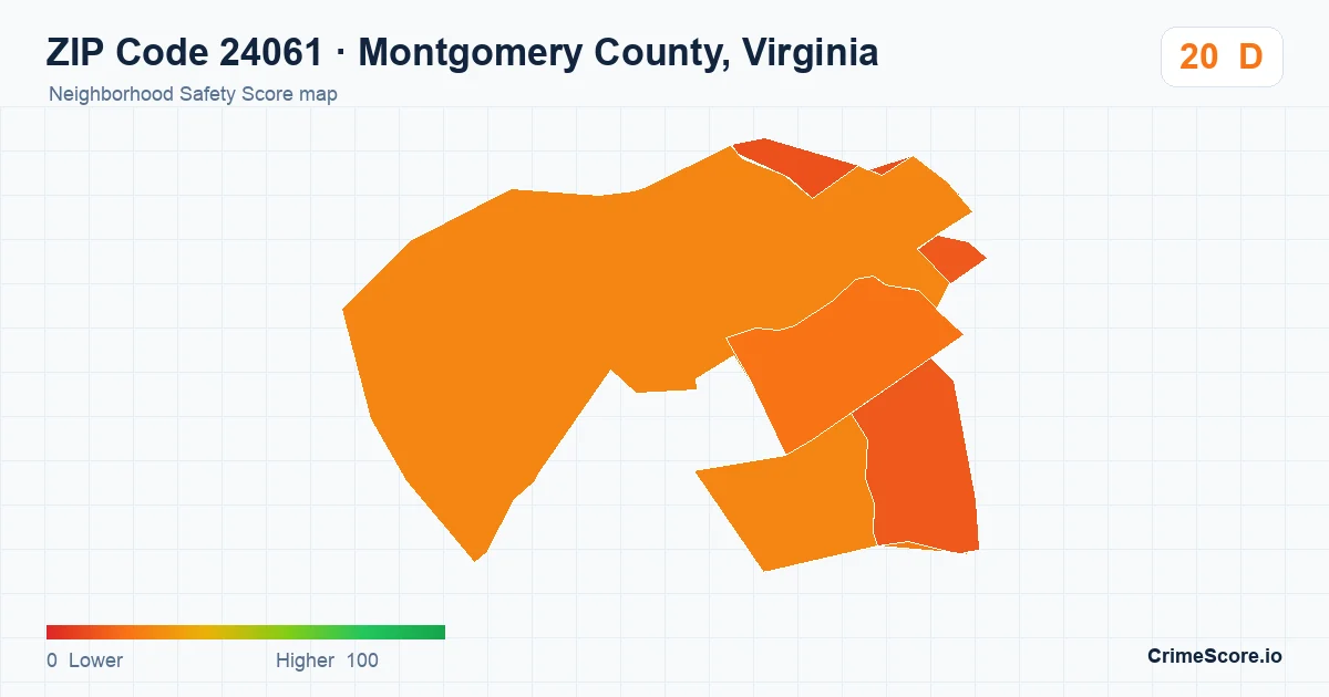 ZIP Code 24061 in Montgomery County, Virginia neighborhood Safety Score map