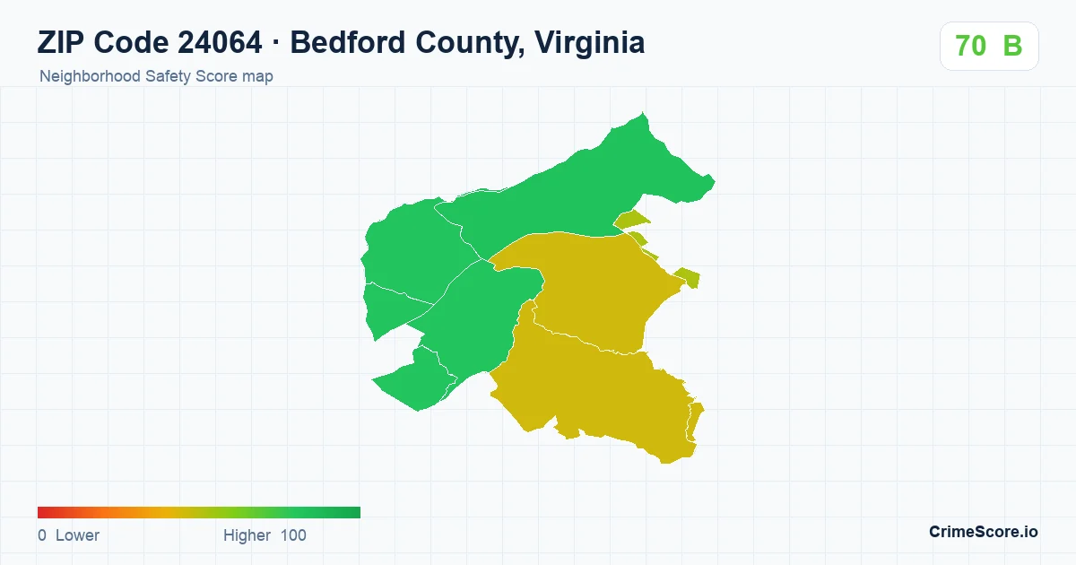 ZIP Code 24064 in Bedford County, Virginia neighborhood Safety Score map