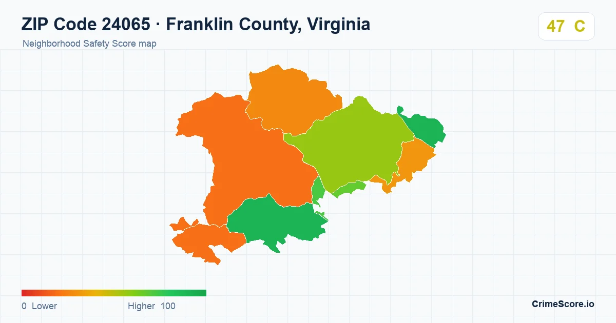 ZIP Code 24065 in Franklin County, Virginia neighborhood Safety Score map