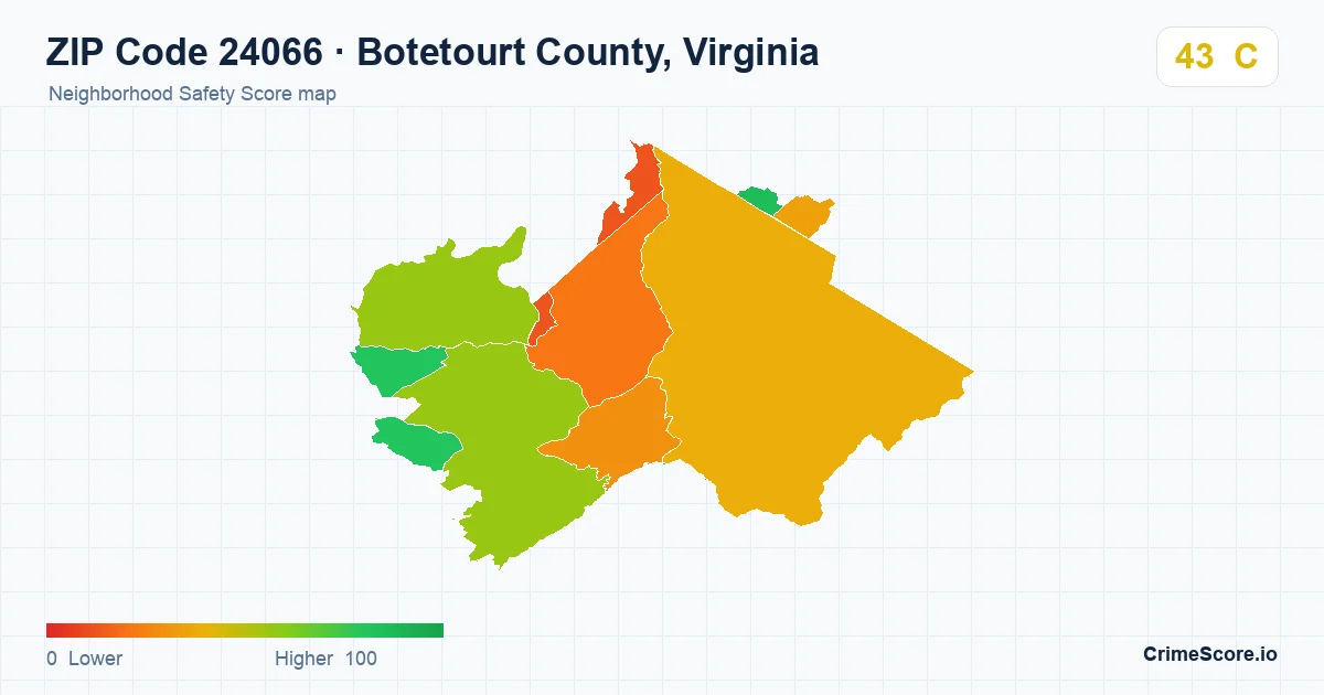 ZIP Code 24066 in Botetourt County, Virginia neighborhood Safety Score map