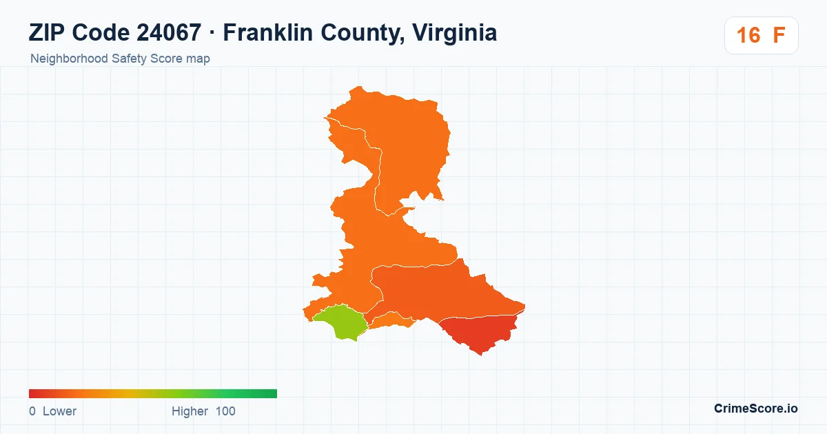 ZIP Code 24067 in Franklin County, Virginia neighborhood Safety Score map