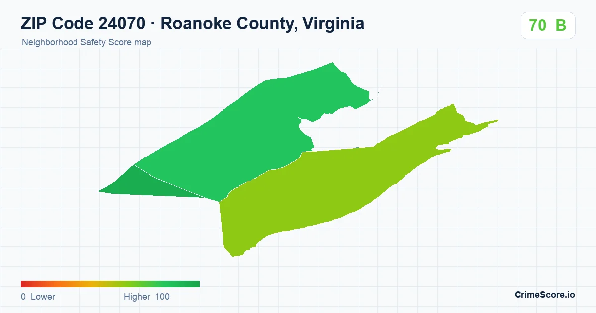 ZIP Code 24070 in Roanoke County, Virginia neighborhood Safety Score map