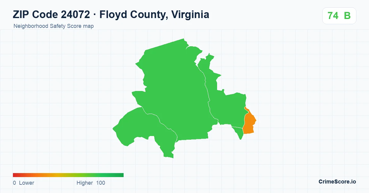 ZIP Code 24072 in Floyd County, Virginia neighborhood Safety Score map