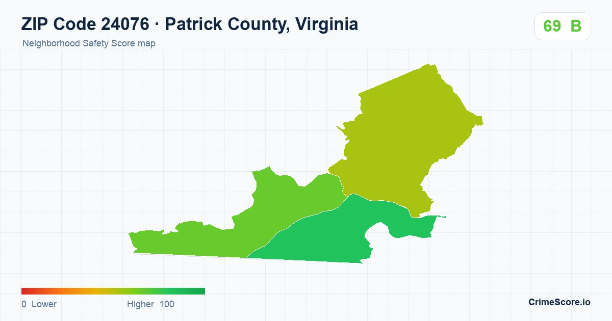 ZIP Code 24076 in Patrick County, Virginia neighborhood Safety Score map