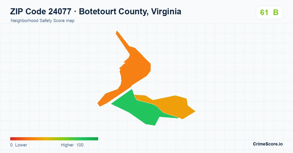 ZIP Code 24077 in Botetourt County, Virginia neighborhood Safety Score map