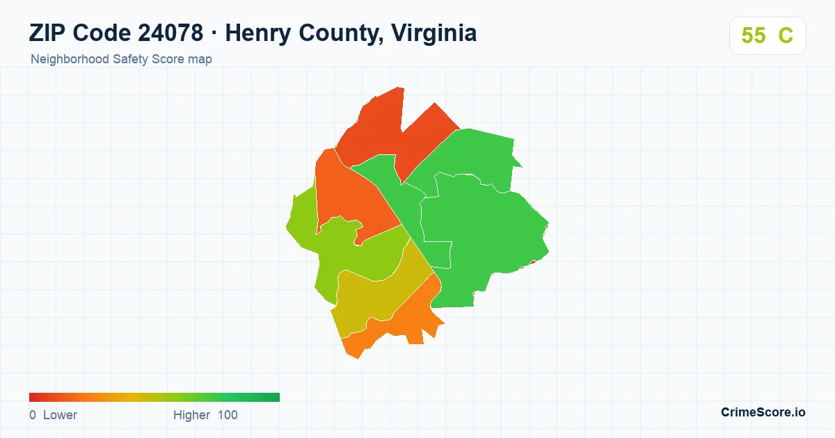 ZIP Code 24078 in Henry County, Virginia neighborhood Safety Score map