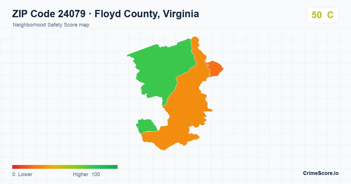 ZIP Code 24079 in Floyd County, Virginia neighborhood Safety Score map