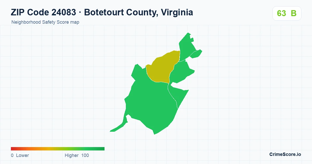 ZIP Code 24083 in Botetourt County, Virginia neighborhood Safety Score map