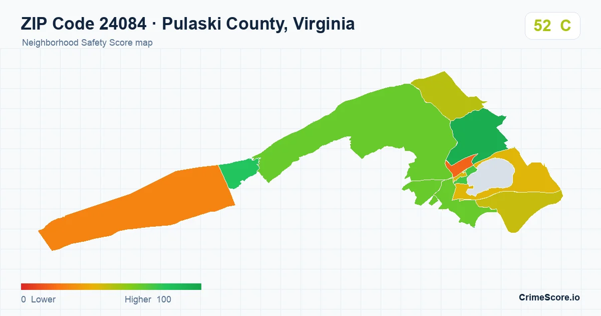 ZIP Code 24084 in Pulaski County, Virginia neighborhood Safety Score map
