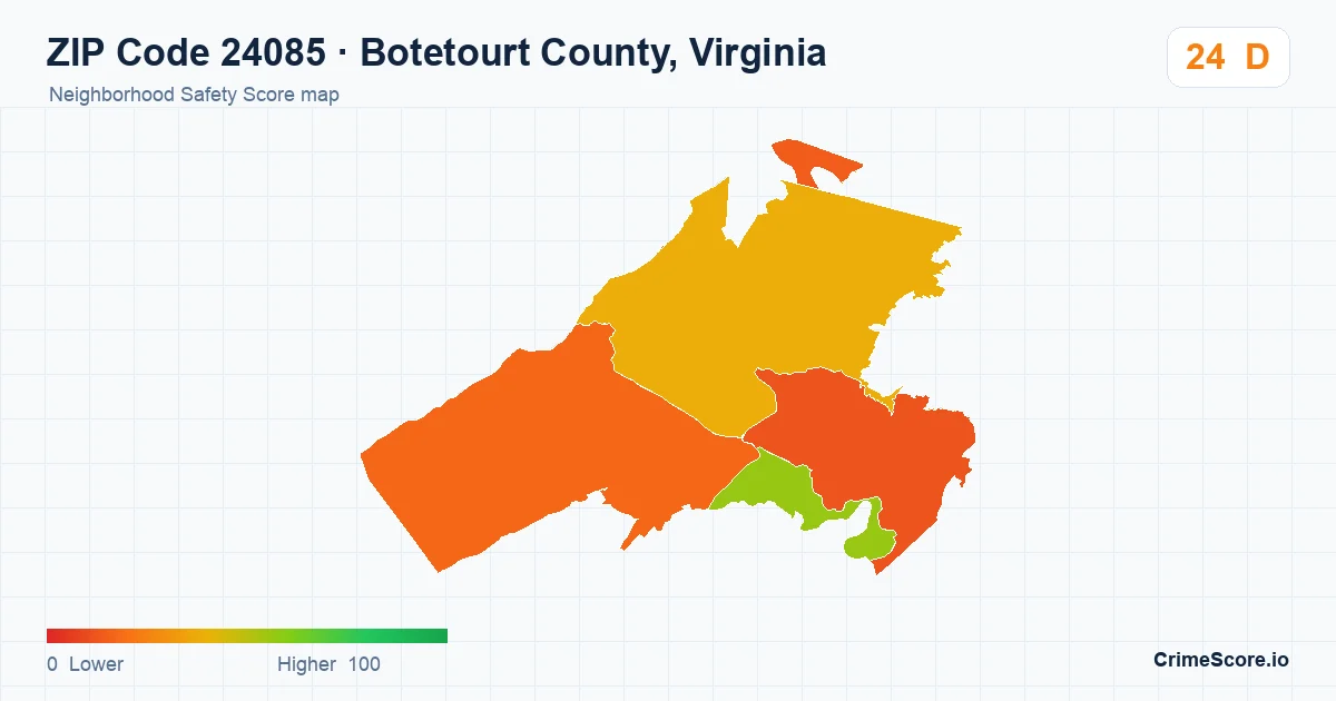 ZIP Code 24085 in Botetourt County, Virginia neighborhood Safety Score map
