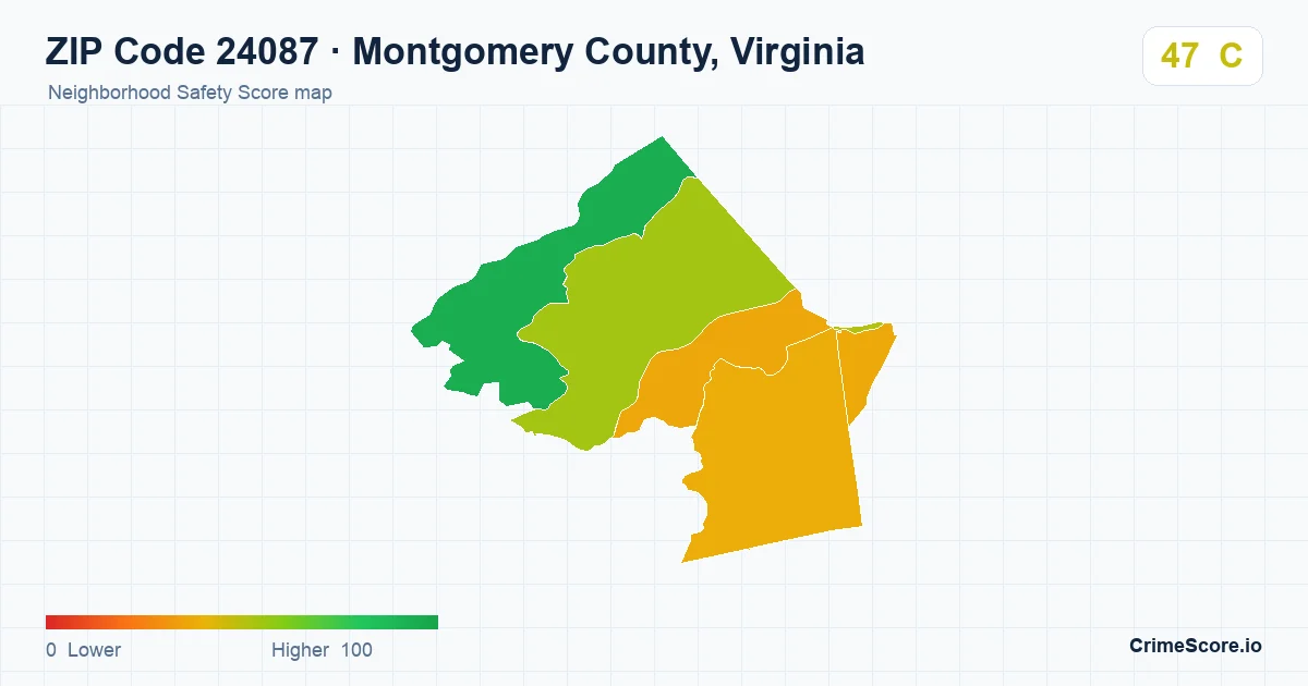 ZIP Code 24087 in Montgomery County, Virginia neighborhood Safety Score map
