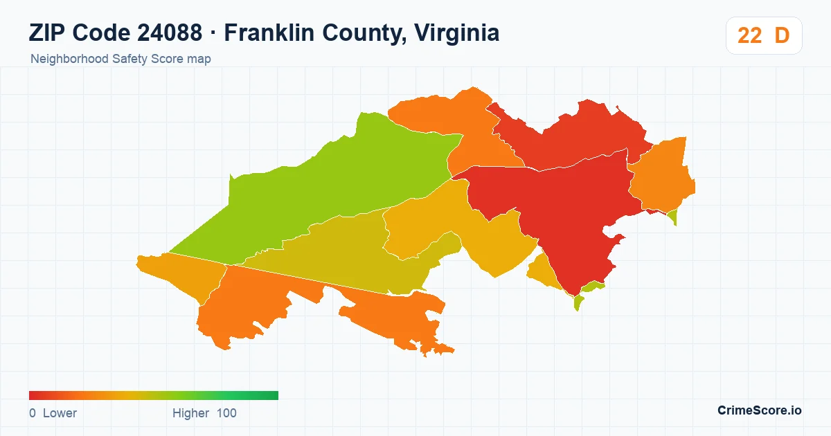 ZIP Code 24088 in Franklin County, Virginia neighborhood Safety Score map