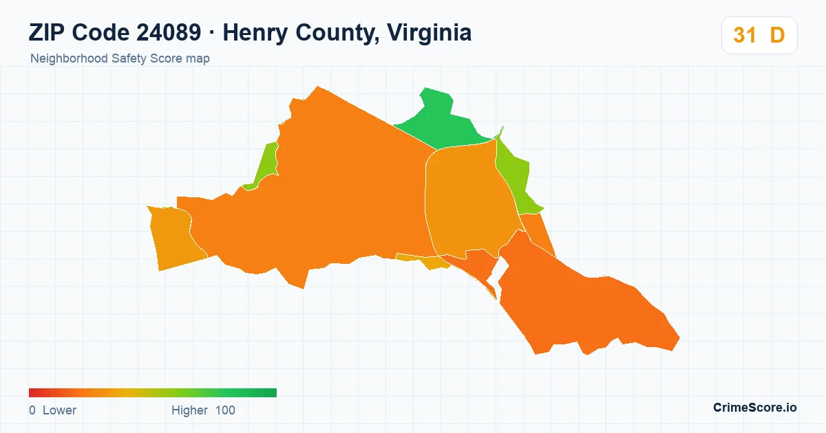 ZIP Code 24089 in Henry County, Virginia neighborhood Safety Score map