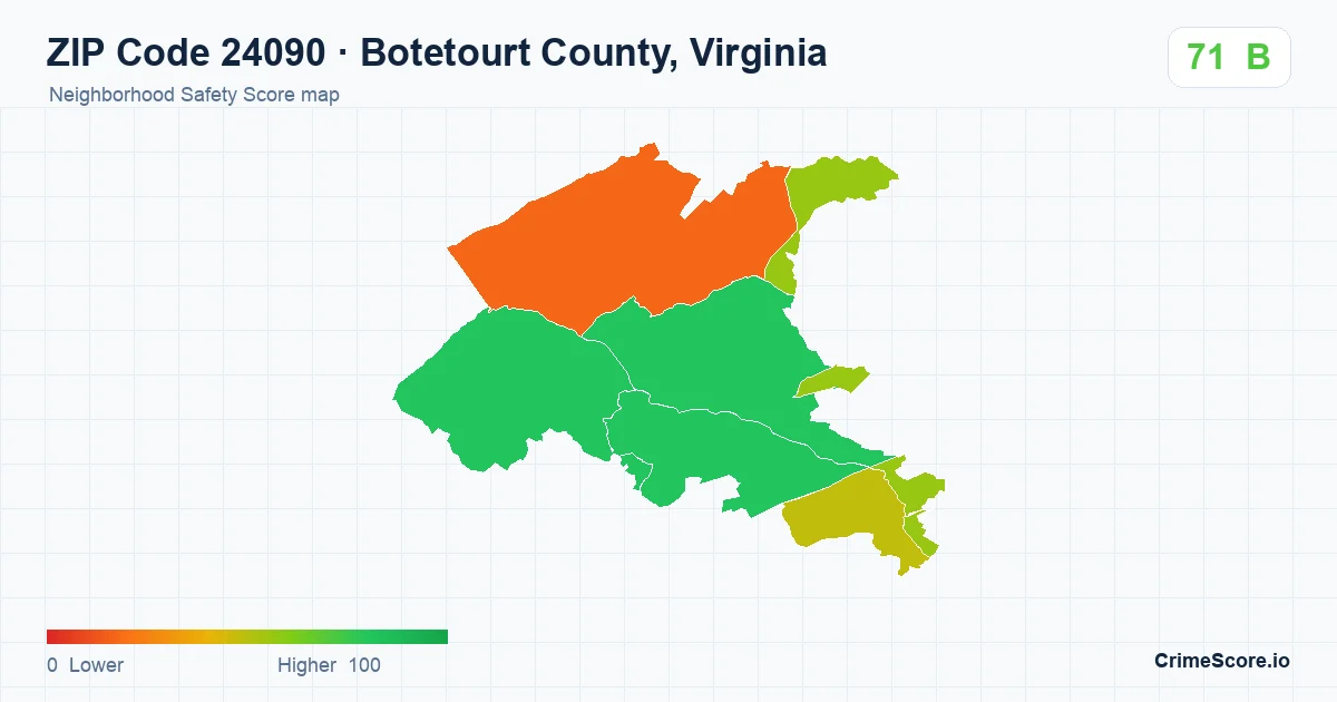 ZIP Code 24090 in Botetourt County, Virginia neighborhood Safety Score map