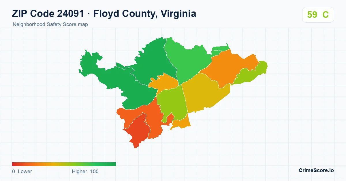 ZIP Code 24091 in Floyd County, Virginia neighborhood Safety Score map