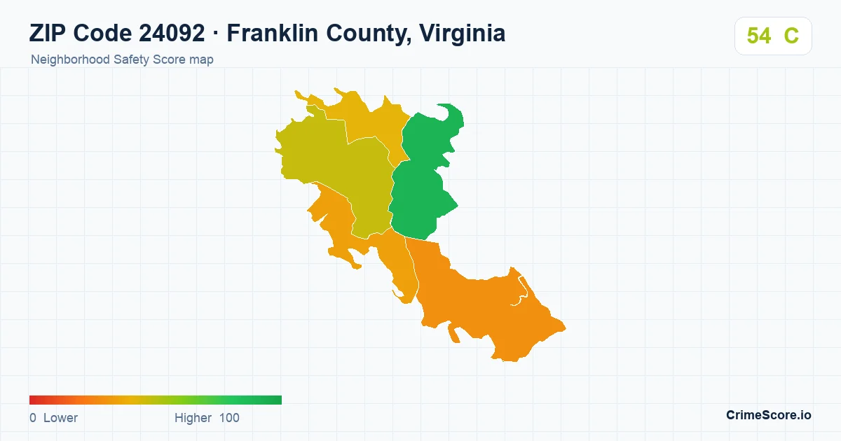 ZIP Code 24092 in Franklin County, Virginia neighborhood Safety Score map
