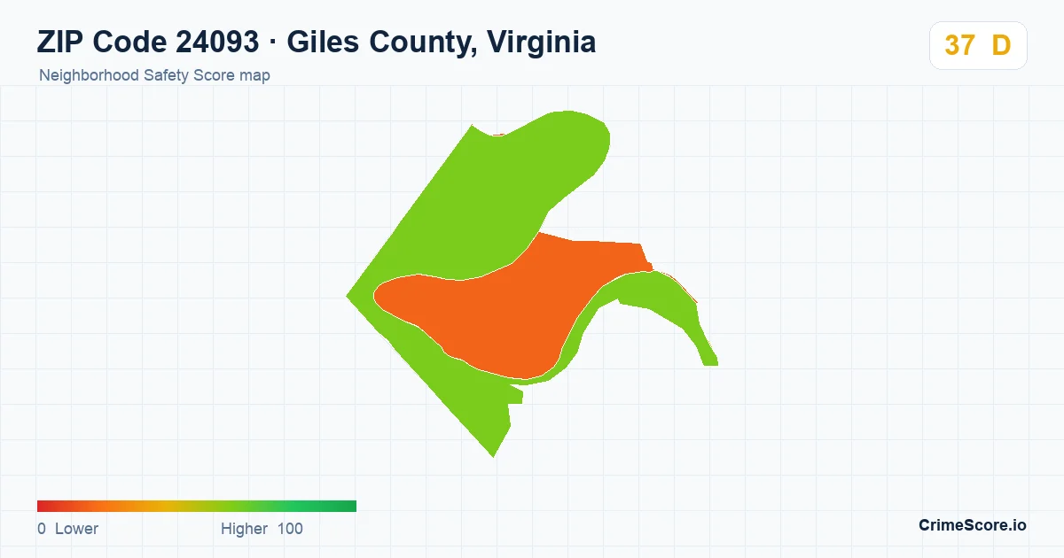 ZIP Code 24093 in Giles County, Virginia neighborhood Safety Score map