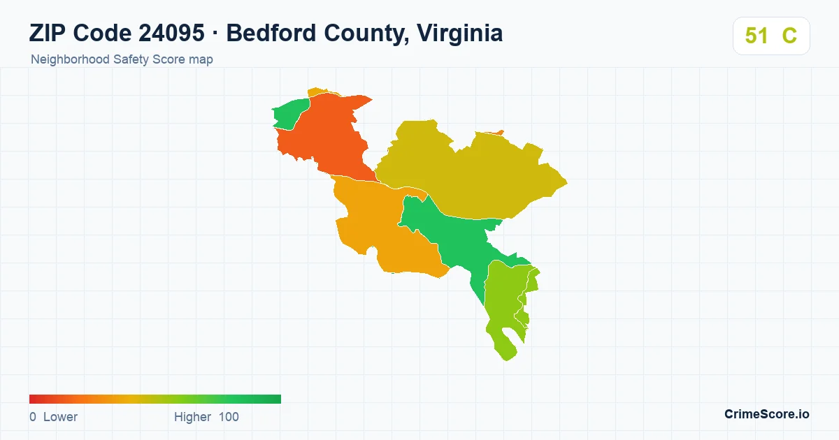 ZIP Code 24095 in Bedford County, Virginia neighborhood Safety Score map