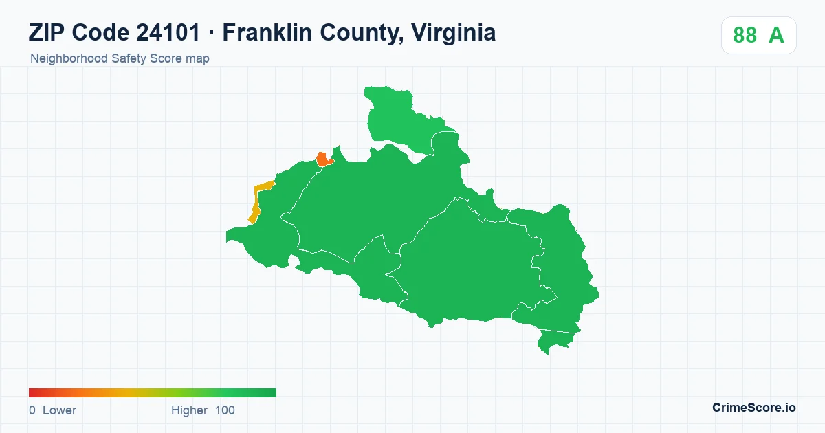 ZIP Code 24101 in Franklin County, Virginia neighborhood Safety Score map
