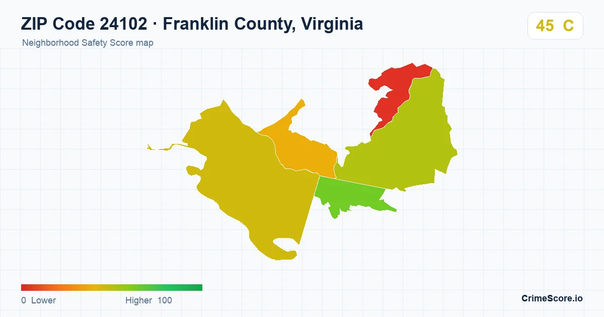 ZIP Code 24102 in Franklin County, Virginia neighborhood Safety Score map