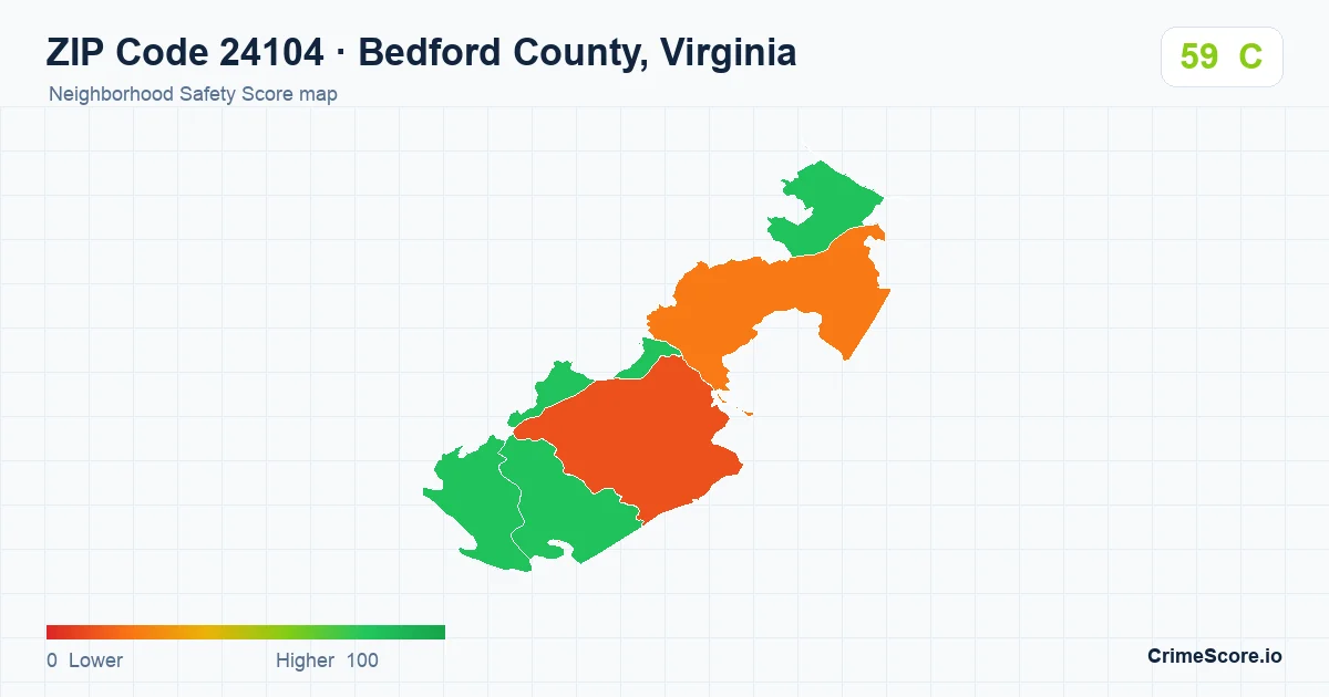 ZIP Code 24104 in Bedford County, Virginia neighborhood Safety Score map