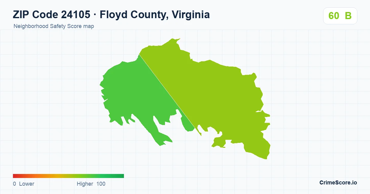 ZIP Code 24105 in Floyd County, Virginia neighborhood Safety Score map