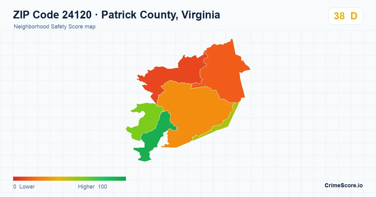ZIP Code 24120 in Patrick County, Virginia neighborhood Safety Score map